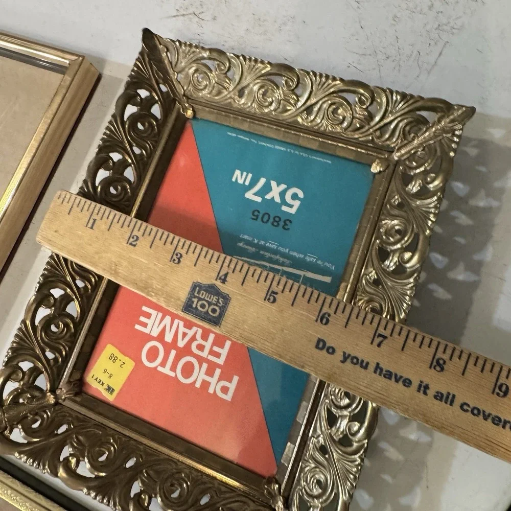 Lot Of 3 Mix N Match Ornate Picture Photo Frames Gold Metal‎ Vintage Hinged